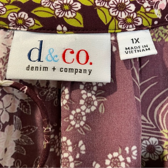 Denim and Company Blouse Floral Long Sleeve Like New 1X Brown Green White - Picture 5 of 9